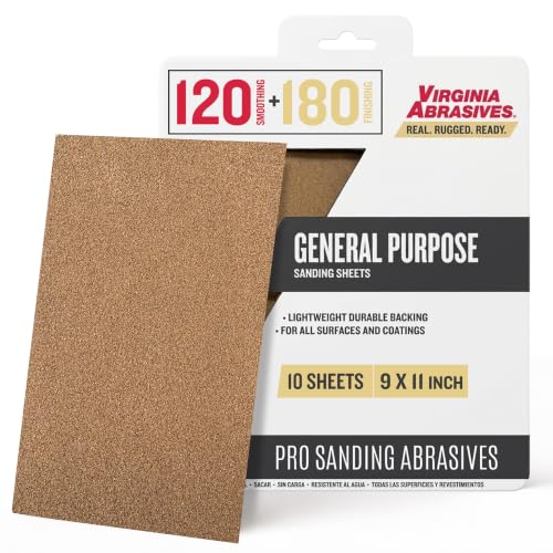 Sandpaper Sheets General Purpose Combo Pack, 9x11, 120/180 Grit, 10 Pack - style: Fine