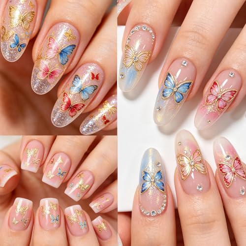30 Sheets Butterfly Nail Stickers for Nail Art,3D Self-Adhesive Nail Decals - color: Butterfly Gold