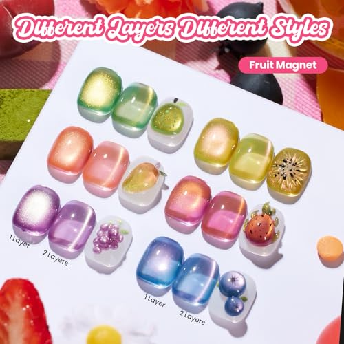 Beetles Fruit Magnet Cat Eye Gel Nail Polish Set, 6 Colors Glass Cat Eye - color: A - Pink Red Green | Silent Meditation