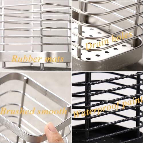 Utensil Holder, Silverware Organizer Cutlery Drainer Silver 5.9" - color: Silver, size: Large