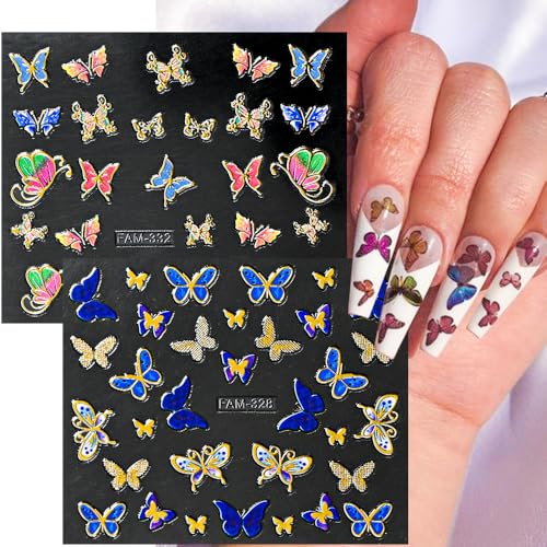 30 Sheets Butterfly Nail Stickers for Nail Art,3D Self-Adhesive Nail Decals - color: Butterfly Gold