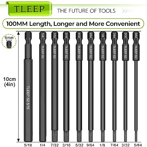 1/4 Inch 100mm Long Allen Wrench Drill Bits with 1/4" Quick Change Bit Driver, Sae Hex Screwdriver Set, Magnetic Allen Key Drill Bit Set 5/64"-5/16" S2 Steel Allen Socket Set for Ikea Furniture - size: Set 9: 5/64" to 5/16"