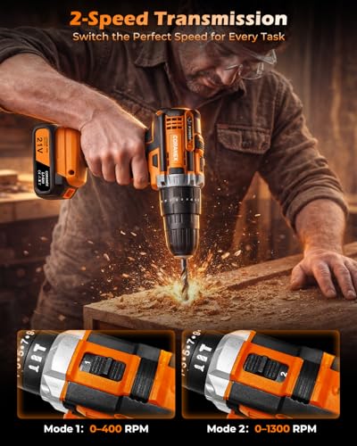 21V Cordless Drill Set with Case | Easy to Control & Lightweight - size: Standard Kit