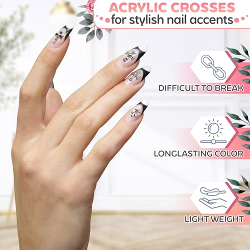 120 Pcs Silver Cross Nail Charms, 3D for Acrylic and Press-On Nails - color: 120 Pcs Silver Cross Nail Charms