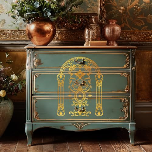 Gold Foil Rub on Transfer for Furniture DTF Transfers for Wood Drawer Decor, Golden Rococo Arch - style: Golden Rococo Arch