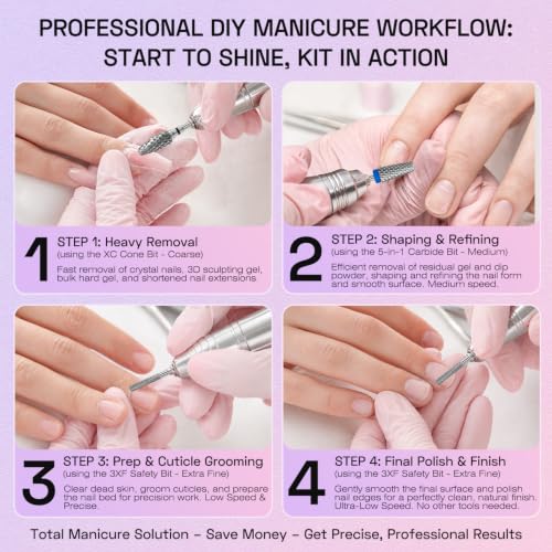 3PCS Nail Drill Bits Set for Fast Remove Acrylic Hard Gel & Cucticle Prep - color: Silver Set