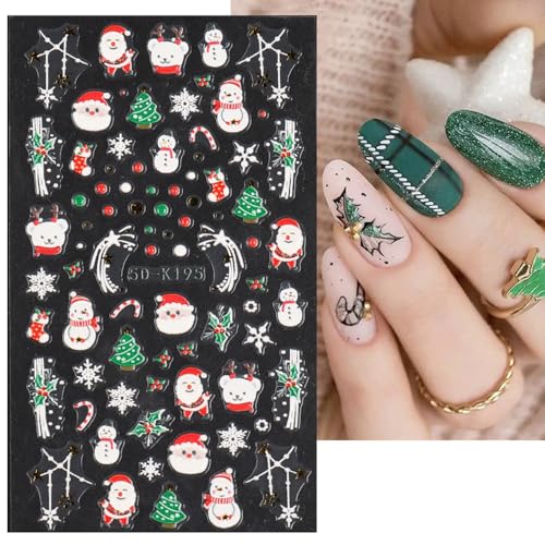 3 Sheets Christmas Nail Stickers for Nail Art, 5D Self-Adhesive Nail Decals - color: Christmas C