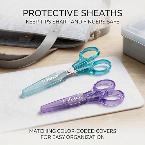 PAFASON Small Travel Sewing Embroidery Scissors Set Curve Straight Tip - color: Green+purple