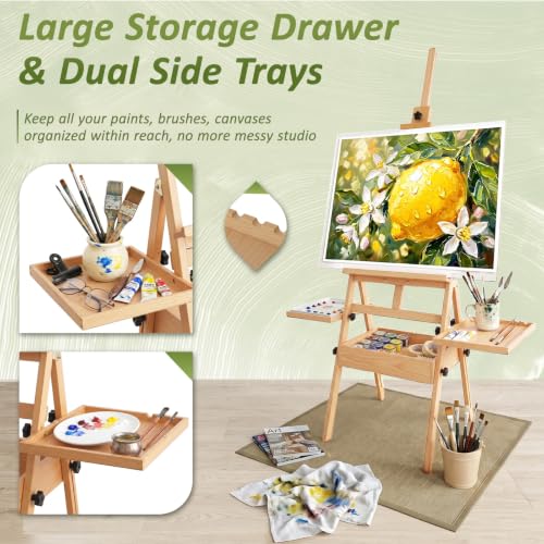 Beech Wood H-Frame Art Easel Stand, 57"-72" Height Adjustable Wooden Easel - color: Natural Wood