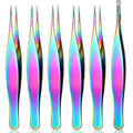 Honoson 6 Pieces Tweezers for Ingrown Hair Remover Pointed, Rainbow Color - color: Rainbow Color