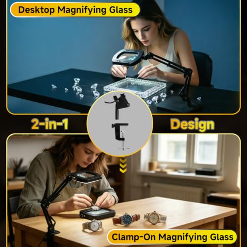 12X Magnifying Glass with Light and Stand, Desk Lamp Magnifier