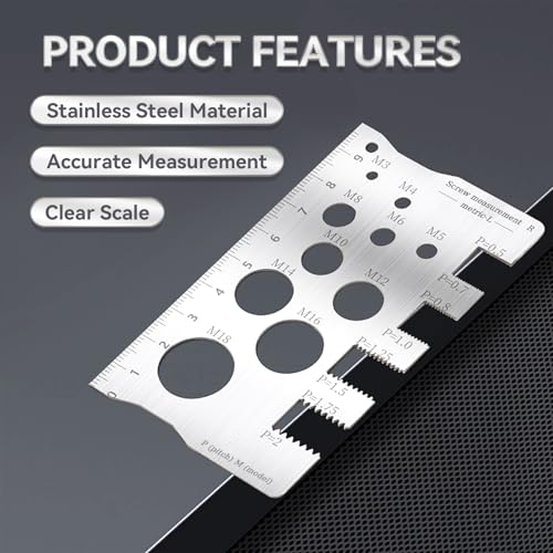 Stainless Steel Double-Sided Bolt Gauge Card,Thread Measuring Tool,Metric Thread Checker Portable Bolt Sizing Tools for Mechanics, Engineers, DIY Projects