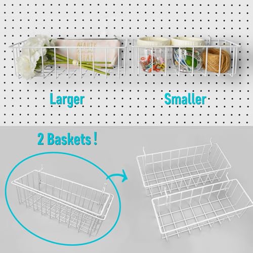 Peg Board Shallow Tray Baskets, 2Pack White Pegboard Shelves Bottle Holders - color: White, size: Medium