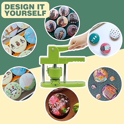 Happizza Button Maker Machine Multiple Sizes, Pin Maker Machine 1.25+2.25+3 inch, Interchangeable Button-Models Badge Button Press Machine with 300 Sets 32+58+75mm Button Maker Supplies&Circle Cutter - size: Green 1.25+2.25+3 inch (300 Sets)