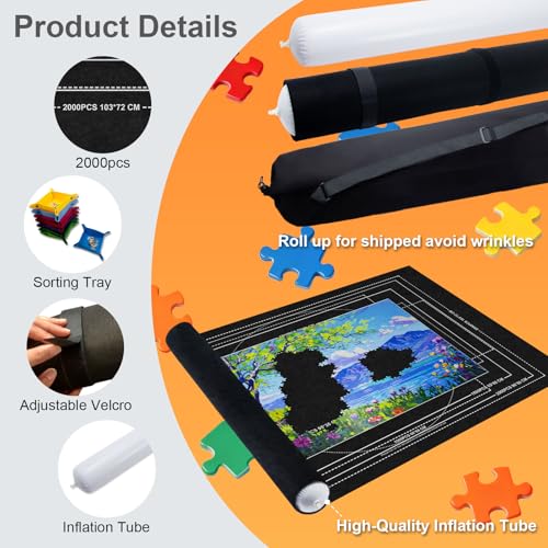 Roll Up Puzzle Mat 2000Pc Storage Bag,8 Trays Air Pump Portable Board Hold - size: 2000 Pieces