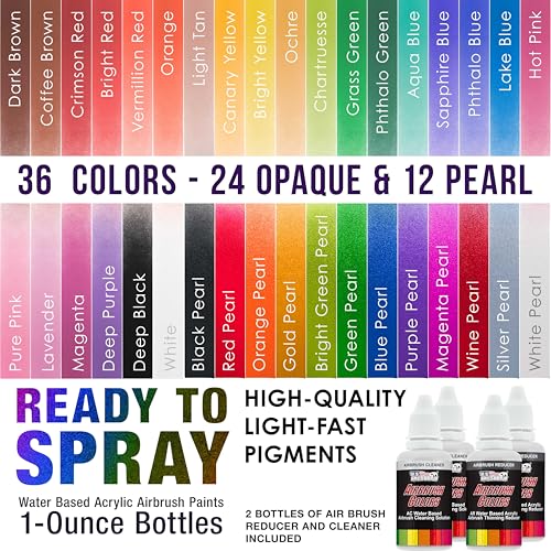 U.S. Art Supply Airbrush Paint Set, 36 Color Deluxe Kit, 1-oz Bottles - color: 36-Color Deluxe Set