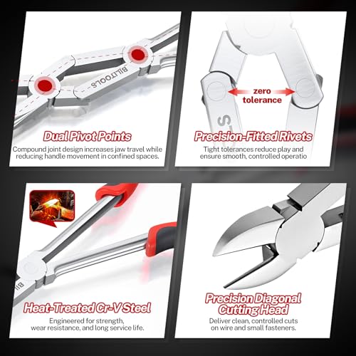 BILITOOLS 11" Extra Long Diagonal Cutting Pliers, Double Joint