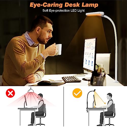 Airlonv LED Desk Lamp with Clamp, 17" Stepless Dimming Light, White - color: White, size: Standard
