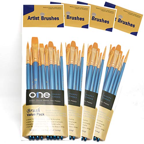 4 Sets of 10 Pcs Paint Brush Set, Synthetic Hair, Assorted Sizes & Shapes - size: 4 Sets