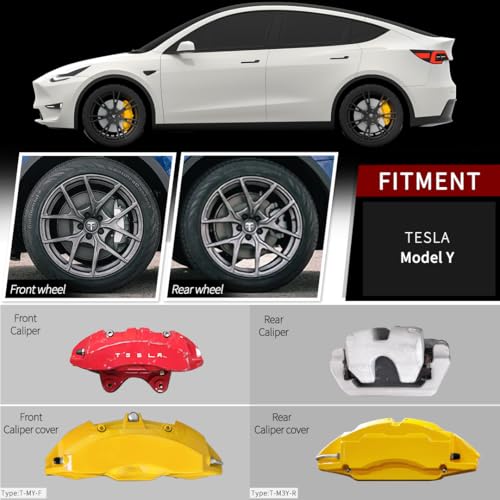 Yellow Brake Caliper Covers Compatible with Tesla Model Y Accessories，Mode Y Long Range 2020-2026, 19 20 Inch Wheel Hub Front and Rear Brake Caliper Covers - color: Yellow