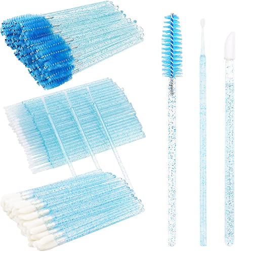 300 Pack Disposable Spoolies Brushes Sets Mascara Wand Lip Brushes Cotton Swab for Eyebrow Eyelash Extension Tattoo Lipstick Applicator(Blue) - color: Blue