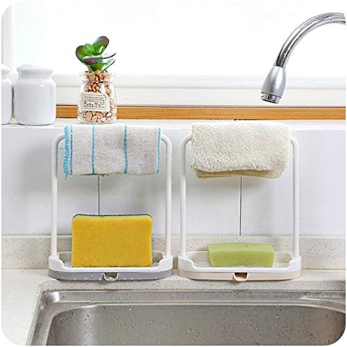 Kitchen Sink Sponge Holder with Dish Cloth Drying Rack, Rag Soap Rack Removable Sponge Brush Soap Dish Rack Sink Storage Organizer for Kitchen Countertop (Grey)