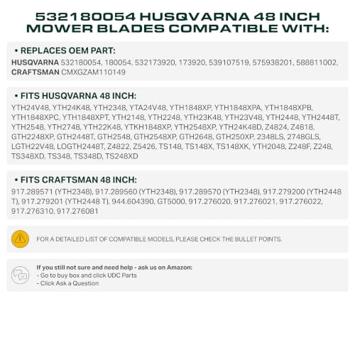 UDC Parts 532180054 Husqvarna 48 Inch Lawn Mower Blades Replacement, 3 Pack - size: 16-3/4" - 5 pt star