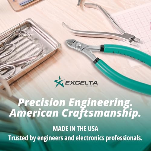 Excelta 7141E Optimum Flush Cutter for Soft Wire .005”–.045”, ESD Safe Lazer Line Micro Cutter with Oval Head, Precision Carbon Steel Tool for PCB Assembly and Electronics Work, Made in USA