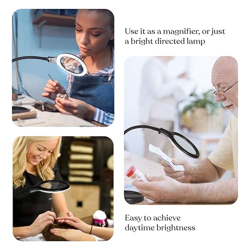 Brightech LightView Pro Flex 2 in 1 Magnifying Desk Lamp, 2.25x Light Magnifier, Adjustable Gooseneck Magnifying Glass with Light for Crafts, Reading, Close Work - size: 5 Diopter (2.25x)