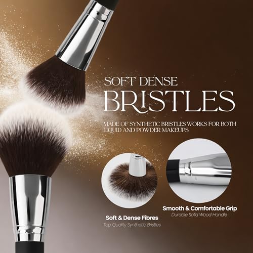 Makeup Brush Set with Case, Synthetic Bristles, Wood Handle, 12 Pcs - color: Black