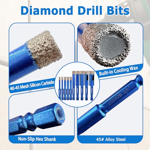 10-Pack Hex Shank Dry Diamond Drill Bits,7 Mixed Sizes 3/16"-5/8" - size: 10 Pcs 3/16"-5/8"