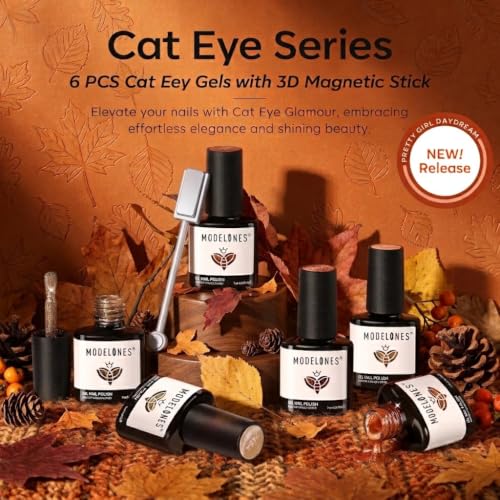 modelones Fall Cat Eye Gel Nail Polish Set Yellow Gold Orange Brown Nude - color: A A A0 Fall Cozy Cat Eye
