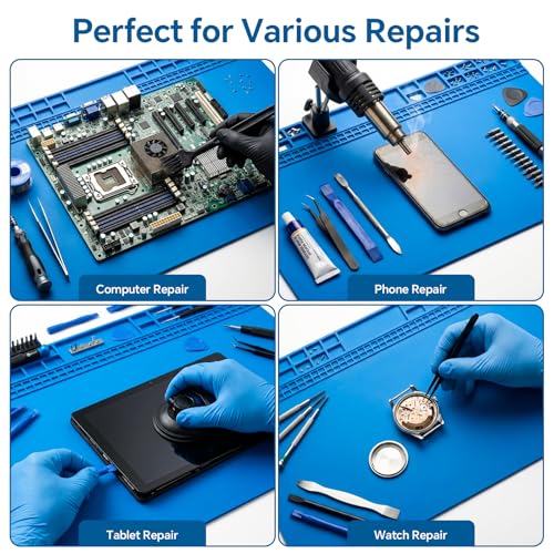Large Soldering Mat, 27.6"x15.7", Heat Resistant 932°F Silicone - color: Blue