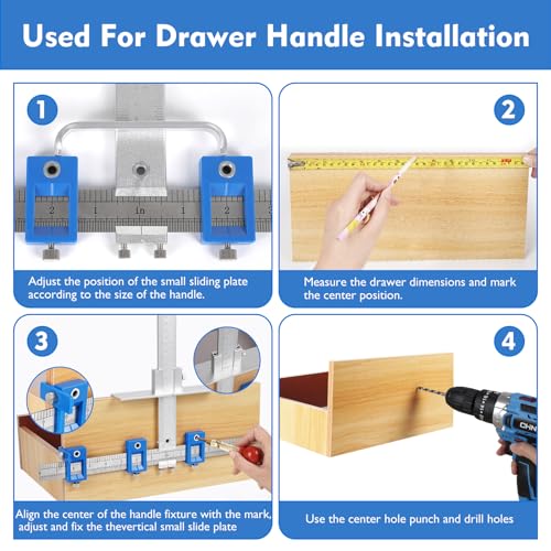 Metal Cabinet Hardware Jig, Punch Locator Drill Guide,Wood Drilling Dowelling Guide for Installation of Handles Knobs on Doors and Drawer, Cabinet Template Tool for Handles and Pulls