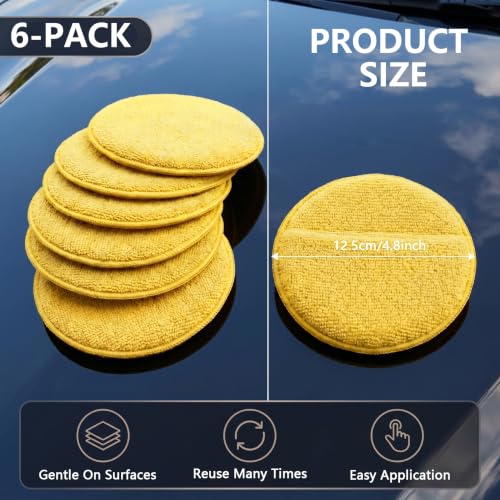 6Pcs 5-Inch Microfiber Foam Wax Applicator Pads with Finger Pocket - color: Yellow, size: 6pcs