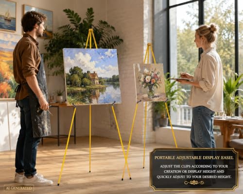 MXG 7-66" Adjustable Yellow Easel Stand for Sign,Painting & display - color: Yellow
