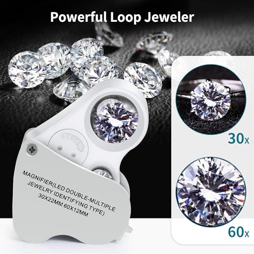 JARLINK 6 Pack Jewelers Loupe, 30X 60X 90X Illuminated Jewelers Eye Magnifier and Magnifying Glass Loop with UV Black Light and Bright LED Light for Gems, Jewelry, Diamond, Coins, Stamps - size: 11.6cm x 3cm (Pack of 2)