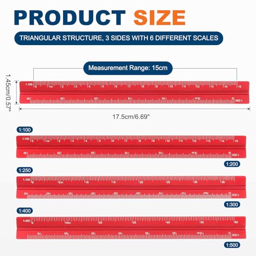 HARFINGTON Architectural Scale Ruler 7" Metric Aluminum Alloy Architect Red - color: Red, size: 7 Inch