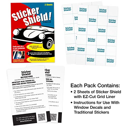STICKER SHIELD - Windshield Sticker Applicator for Easy Application, Removal and Re-Application from Car to Car - 4 inch x 6 inch Sheets (8 Packs (16 Sheets Total)) - size: 8 Packs (16 sheets total)