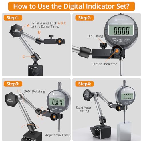 Neoteck 0-1"/0.0005" Digital Dial Indicator and 132lbs Magnetic Base Set - color: Silver, size: 132 lbs