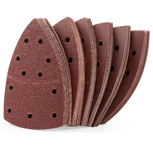 S SATC 60 PCS Mouse Sander Sandpaper 11 Holes Detail Sander Sandpaper Palm Sander Paper Hook and Loop Sander Pads Triangular Sanding Sheets Assorted 40/60/80/120/180/240 Grit - style: 60PCS 11 Hole 40/60/80/120/180/240 Grit