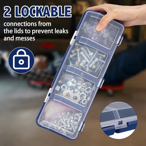 Hushee 4 Pcs Screw Organizer Box with Lid 4 Compartments, Blue - color: Blue
