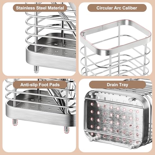 Utensil Holder, Stainless Steel Utensil Drying Rack for Kitchen Counter - color: Large, Silver
