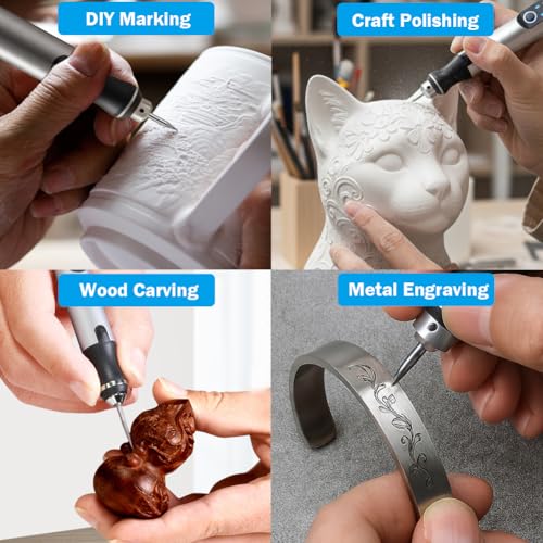 USB Rechargable Engraving Machines Pen with 35bits,Mini Electric Engraver Etching Machines Cordless Rotary Tools Engraved Jewelry Stone Metal Plastic Wood Resin Model - color: Silver