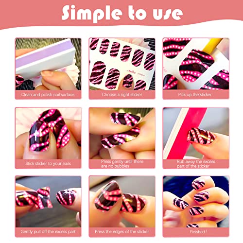 24 Sheets Nail Polish Strips Full Nail Wraps - Red Pink, Self Adhesive Gel Nail Strips Stick on Nail Polish Stickers for Women Nail Art Accessories with 1pc File, Cuticle Stick - color: Pink,red