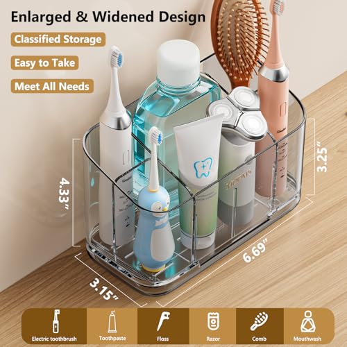 MOPMS Toothbrush Holders for Bathrooms with 5 Slots Adjustable Dividers - color: Grey