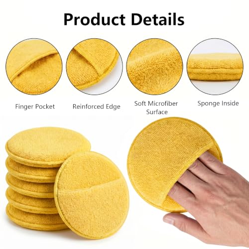 6Pcs 5-Inch Microfiber Foam Wax Applicator Pads with Finger Pocket - color: Yellow, size: 6pcs