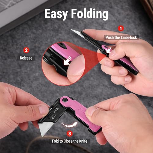 WORKPRO Folding Utility Knife, G10 Handle, Pink - style: Pink-G10 Handle(1 pack)