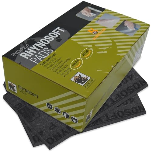 Indasa Rhynosoft Foam Sanding Pads - 4.5" x 5.5", Hook and Loop, 2000 Grit, Redline, Flexible,Tear-Resistant,Ideal for Automotive, Wood, & Finishing (Pack of 20 Pads) - size: 2000-Grit 20 Pads Redline