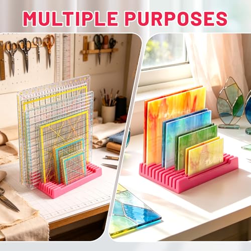 Storage Rack for Quilting Rulers 6“* 10“-12 Slot Ruler Holder Organizer and Storage for Storing Sewing rulers (1 Pack-Pink)